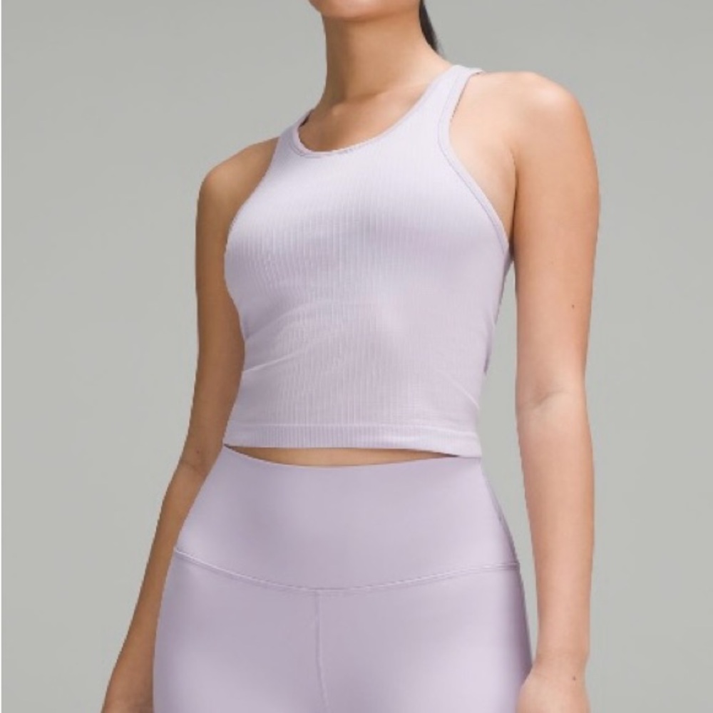 Ebb to street cropped raceback tank top in Lilac Ether